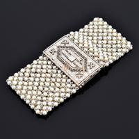 Platinum & Gold Art Deco Diamond & Pearl Estate Bracelet - Sold for $8,960 on 11-09-2023 (Lot 1045).jpg
